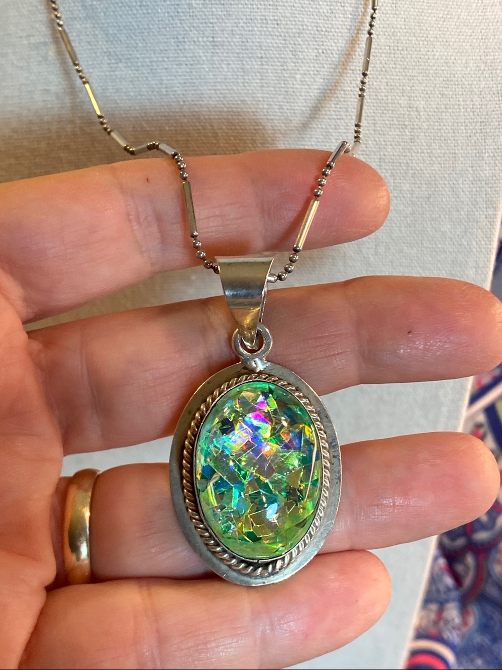 Taxco 925 Mexico Mosaic Opal Pendant & Italy Sterling Chain